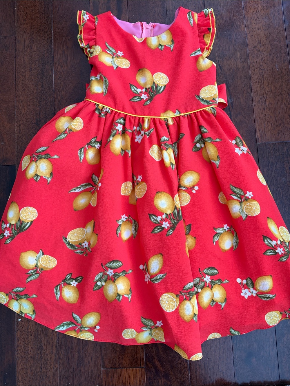Ellie Kids Red Lemon Print Party Dress